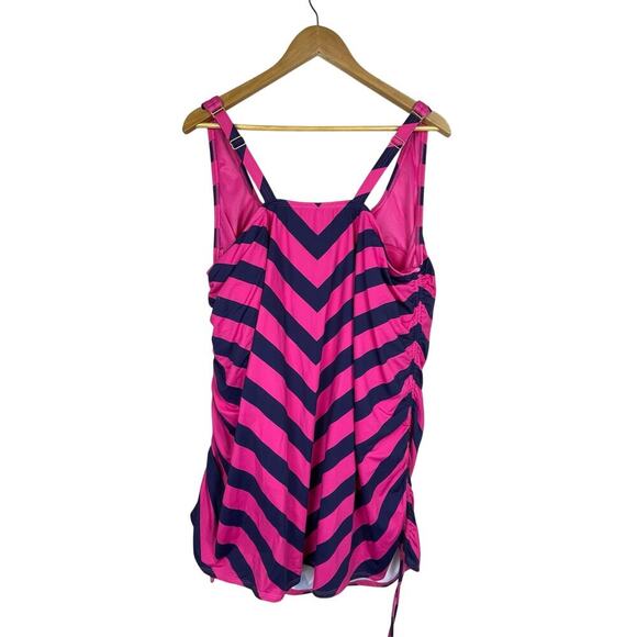 Lands’ End Plus 22W Swim Dress One-Piece Modest Pink‎ Blue Chevron - Picture 3 of 7
